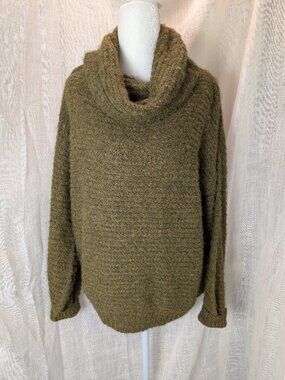 Molly Bracken Cowl Neck Sweater Army Green Lagen Look Size M
